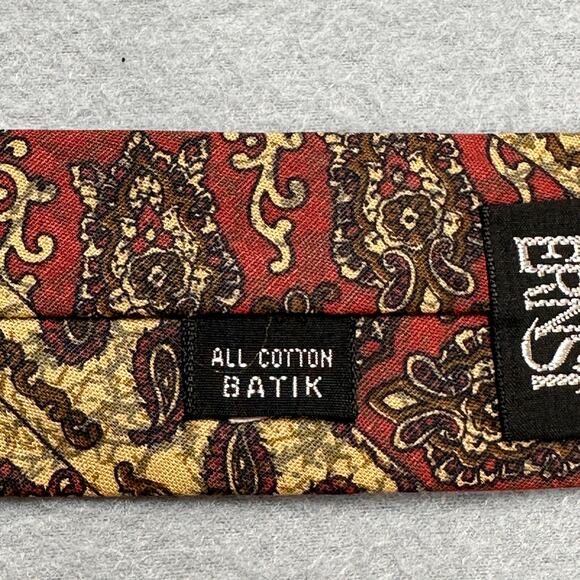Vintage RARE ERNST Mens Tie Red Gold Black Paisley Handmade Batik Cotton Necktie - Picture 4 of 8